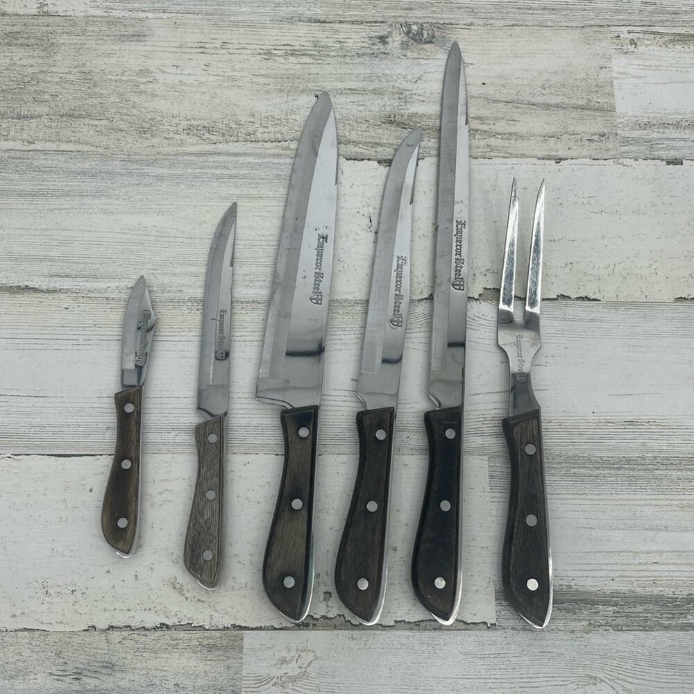 Emperor Steel Knifes Set Vintage Wooden Made In Japan Set Of 6